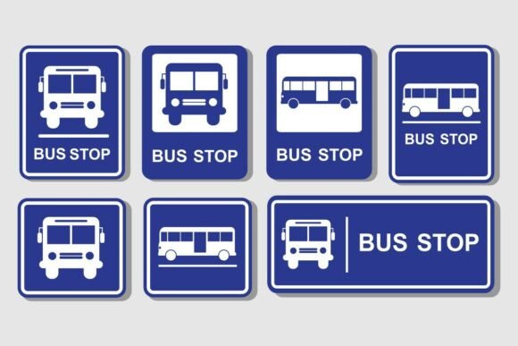 Bus Stop Sign Stickers Label: A Versatile Graphic Asset