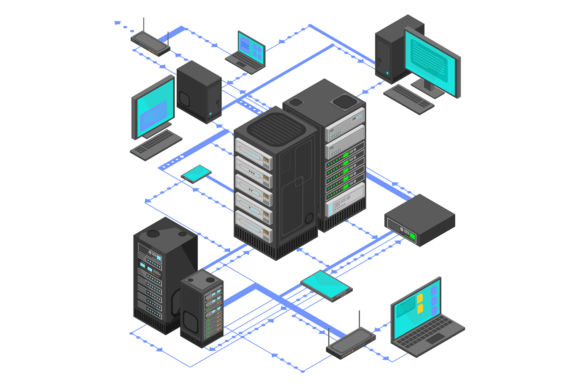 Computer Network System Isometric Infographic for Web and Print