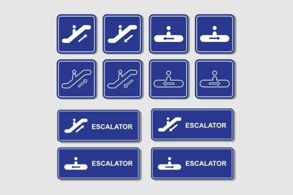 Escalator Signage Elements Collection: A Graphic Design Asset for Handmade Creations