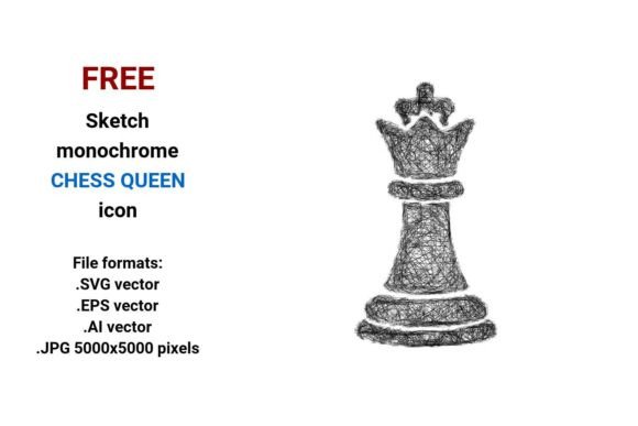 FREE Sketch Chess Queen Icon for Graphics and Freebies
