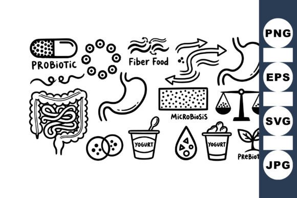 Gut Health Microbiome Icons Set for Graphics and Crafts