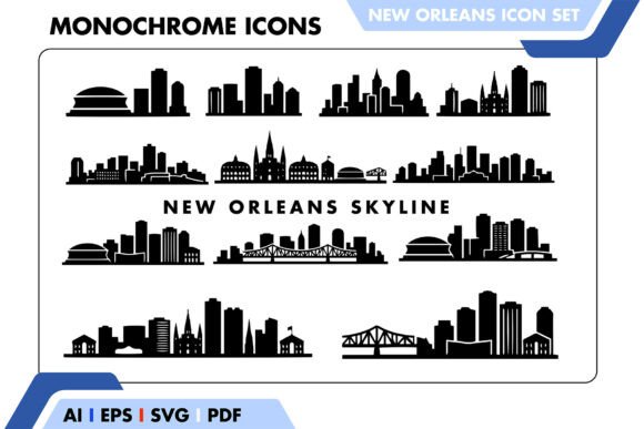 New Orleans Skyline Icon Set for Modern Graphics and Icons