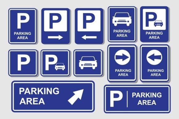 Parking Area Signs Collection Stickers – Clean Graphics for Editorial Use