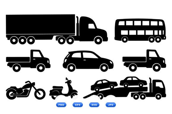 Vehicle Silhouette Clipart Pack for Crafts and Graphics